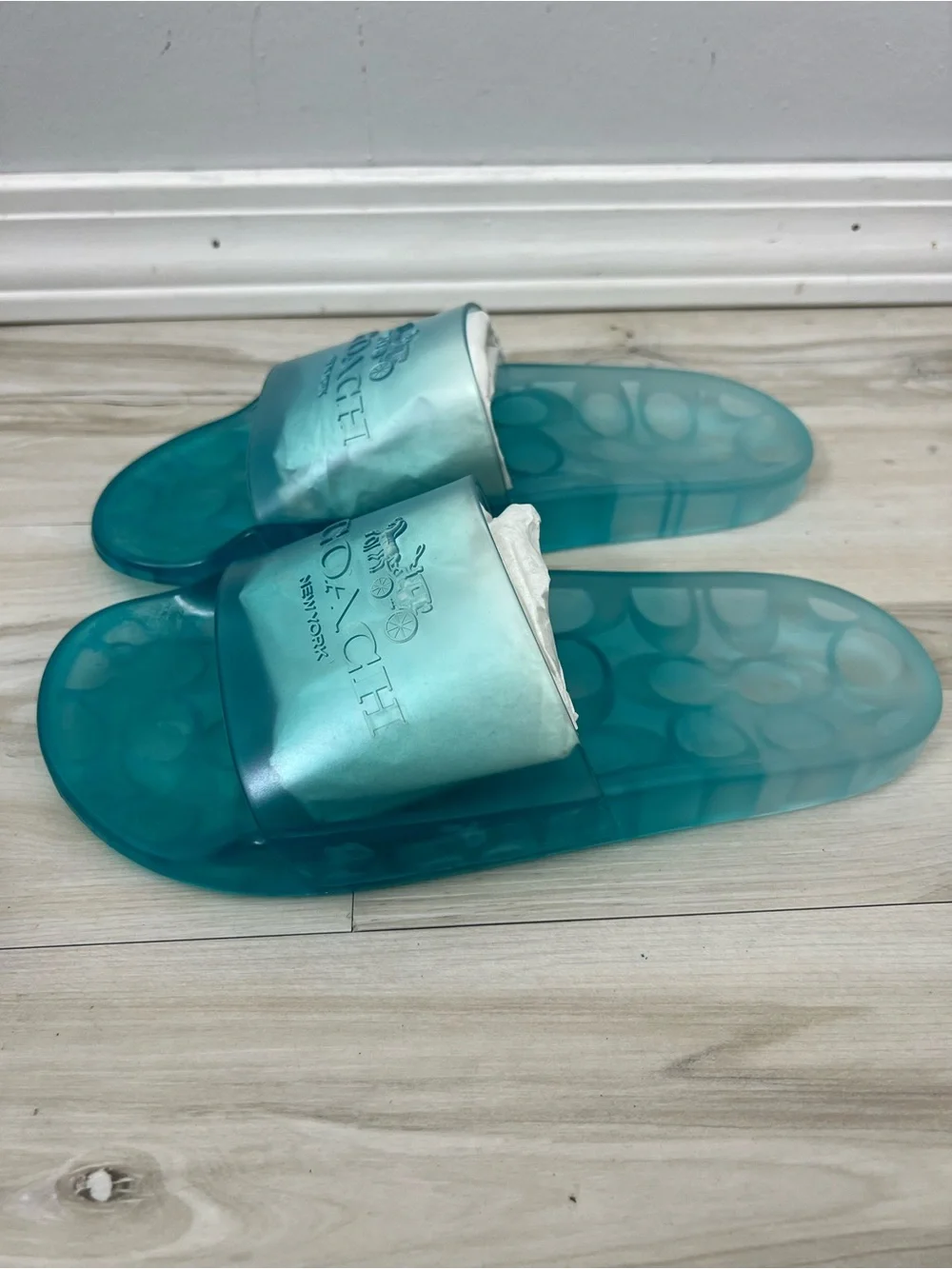 Coach NIB Ulyssa Slide Sandals Sea Mist